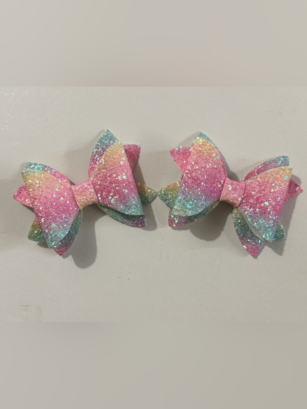 Kids Glitter Rainbow Hair Bows - Set of 2